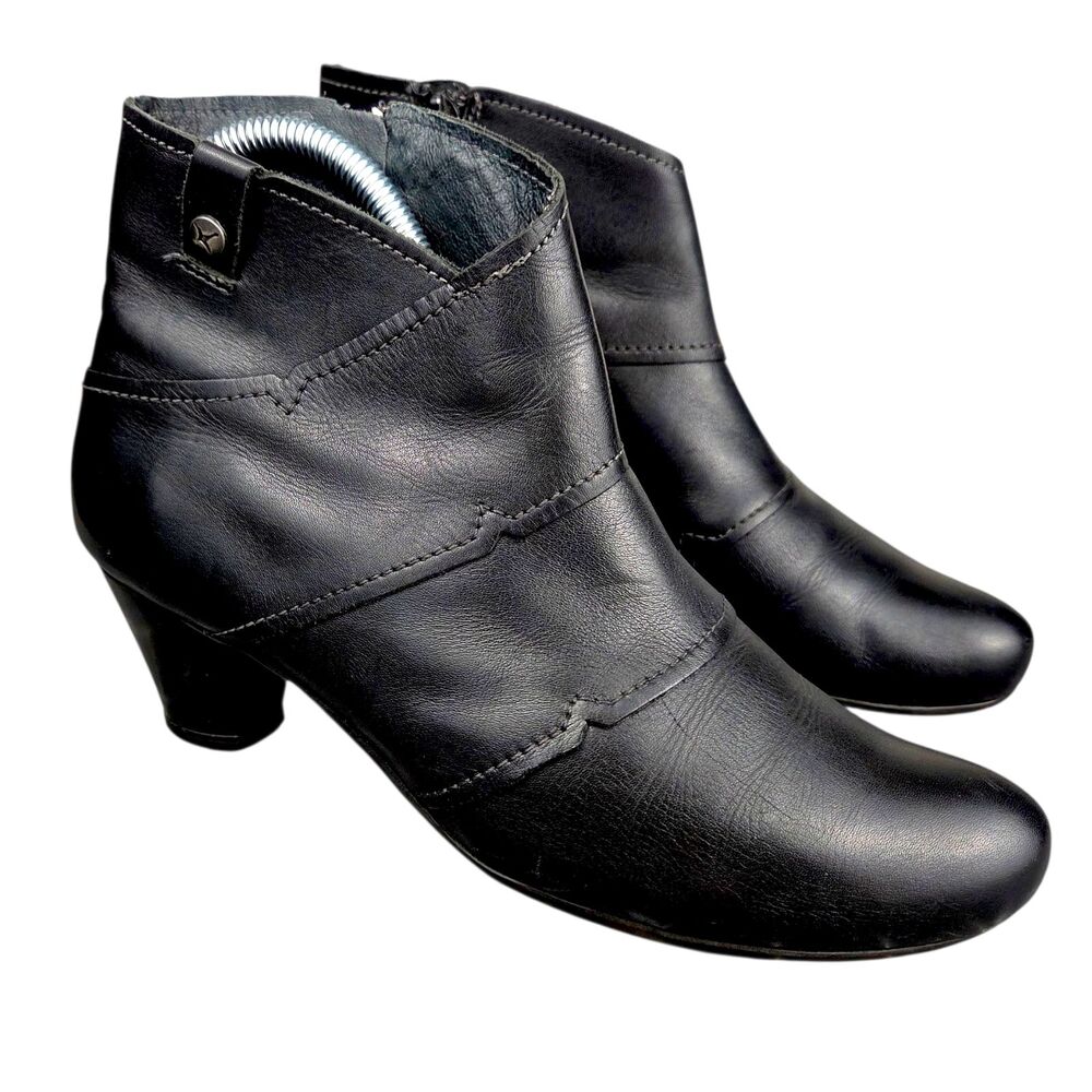 Pikolinos Ankle Boot Black Leather Block Heel Side Zip Closure Womens Size 6
